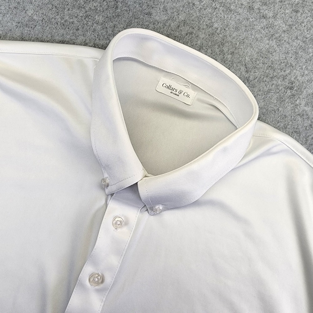 Collars & Co Polo Shirt Men's 2XL XXL Solid White Short Sleeve ‎ Performance